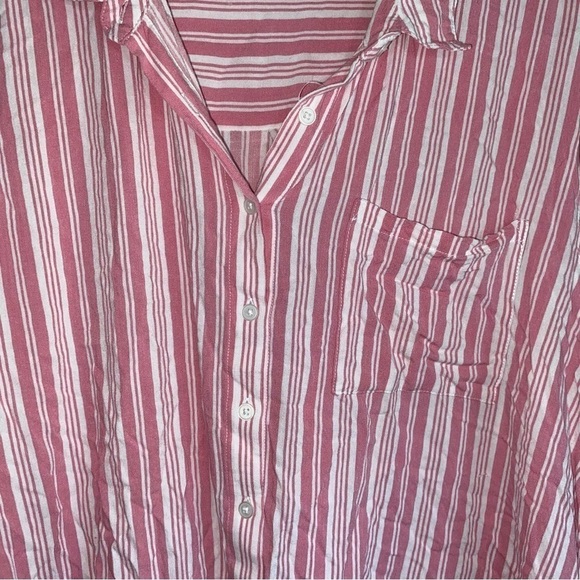 Torrid Pink Striped Rayon Slub Drop Shoulder Button Front - Picture 6 of 7